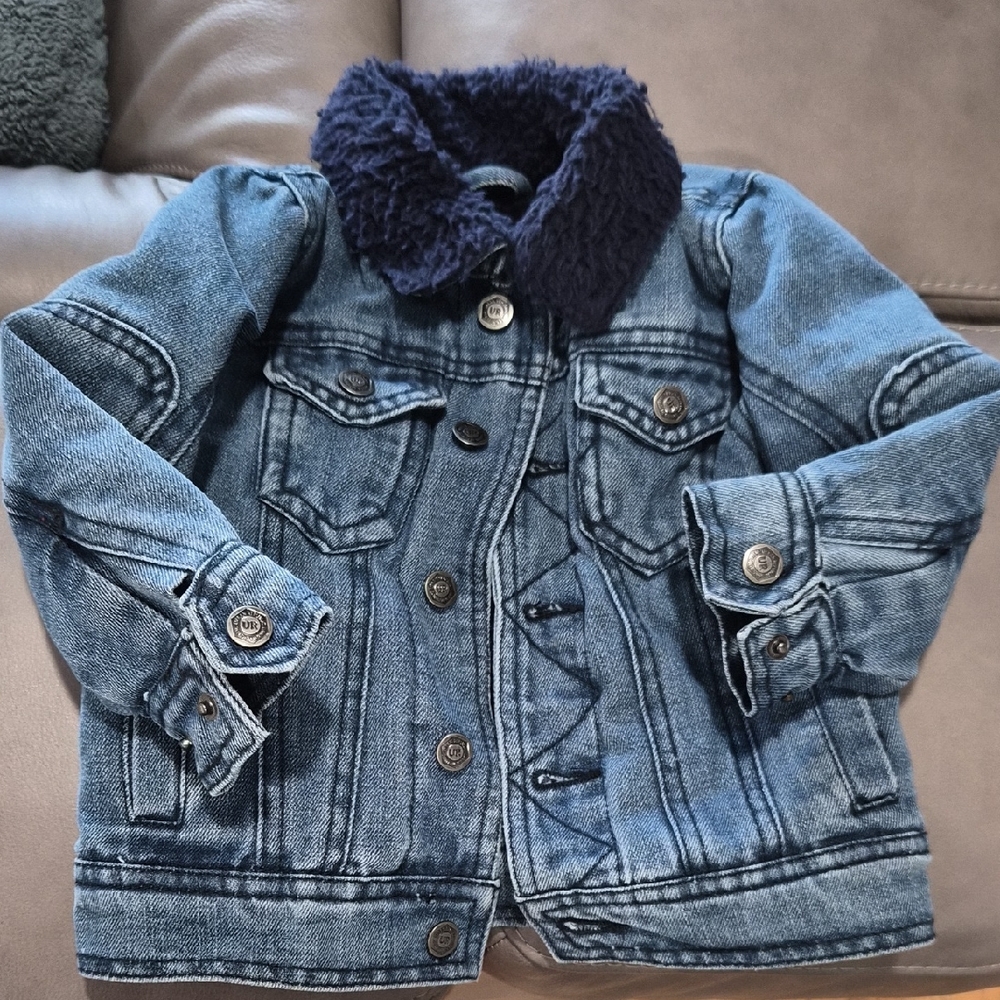 Kids Denim Jacket with Navy Faux Fur Collar